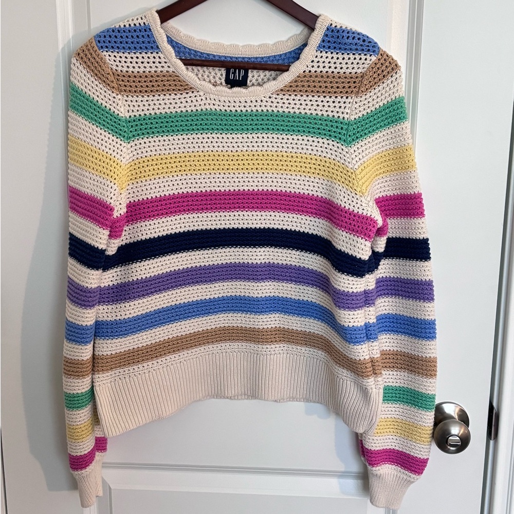GAP | Scalloped Neckline Sweater with Multicolor Stripes